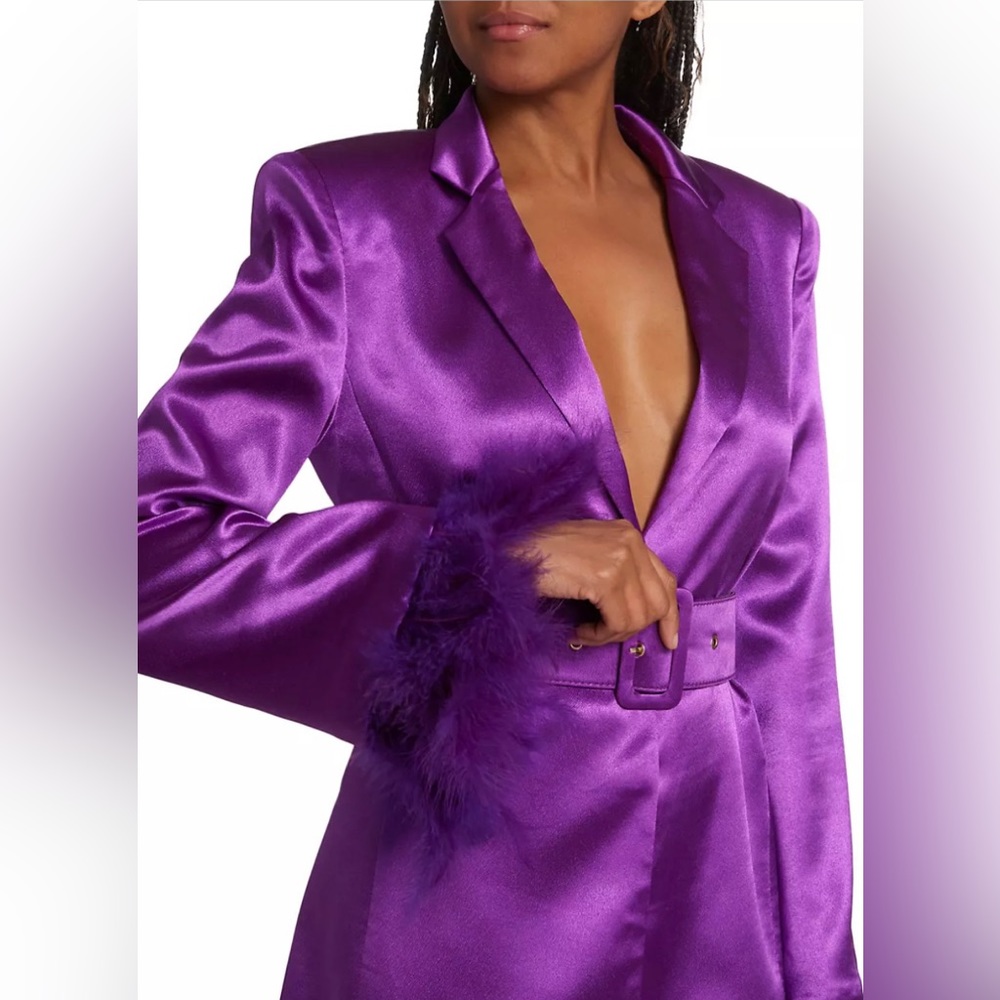 Bronx And Banco Feather Cuffed Purple Blazer Dress - Picture 8 of 16